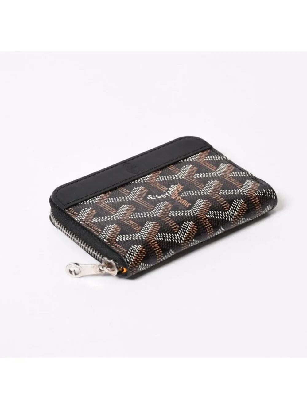 Goyard Matignon PM Card Case Coin Purse Din Canvas Leather Black Silver